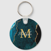 Teal Blue and Gold Marble Agate
