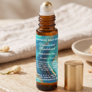 Teal Blue and Gold Marble Perfume Roller Bottle Square Sticker