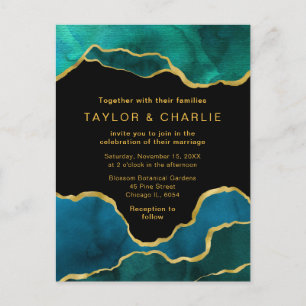 Teal Blue and Gold Painted Agate Wedding Postcard