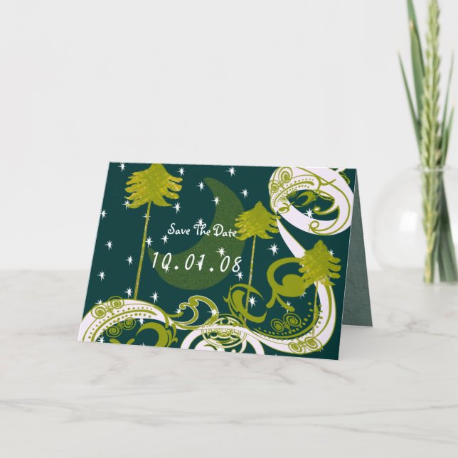 Teal Blue and Green Pine Tree Save the Date Invitation (Front)