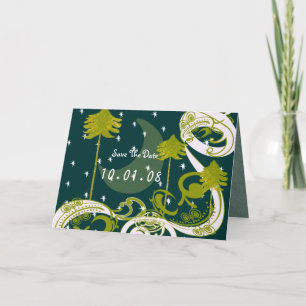 Teal Blue and Green Pine Tree Save the Date Invitation