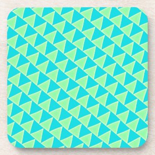 Teal Blue and Green Triangles Pattern Coaster