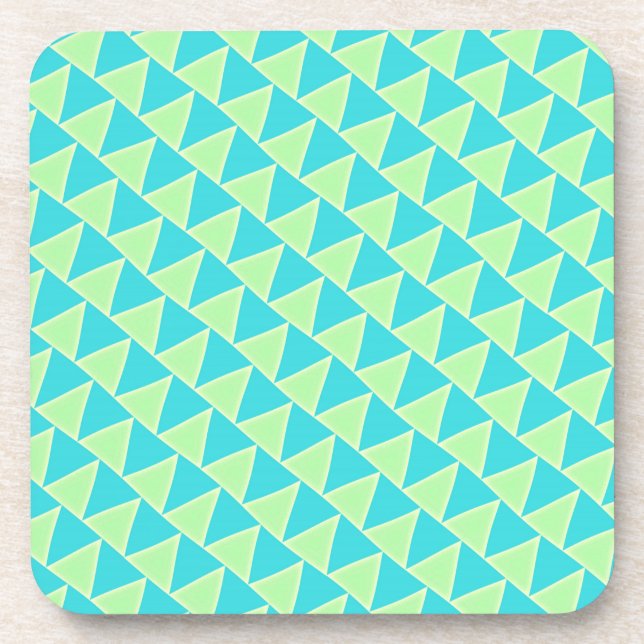 Teal Blue and Green Triangles Pattern Coaster (Front)