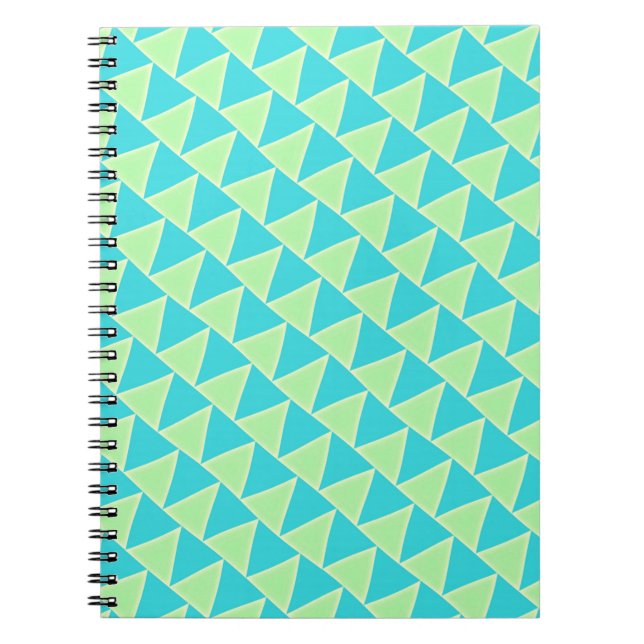 Teal Blue and Green Triangles Pattern Notebook (Front)