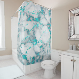 teal blue and grey marble stone shower curtain