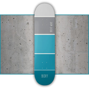 Teal blue and grey striped skateboard
