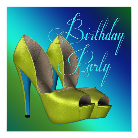 Teal Blue and Lime Green Birthday Party Card