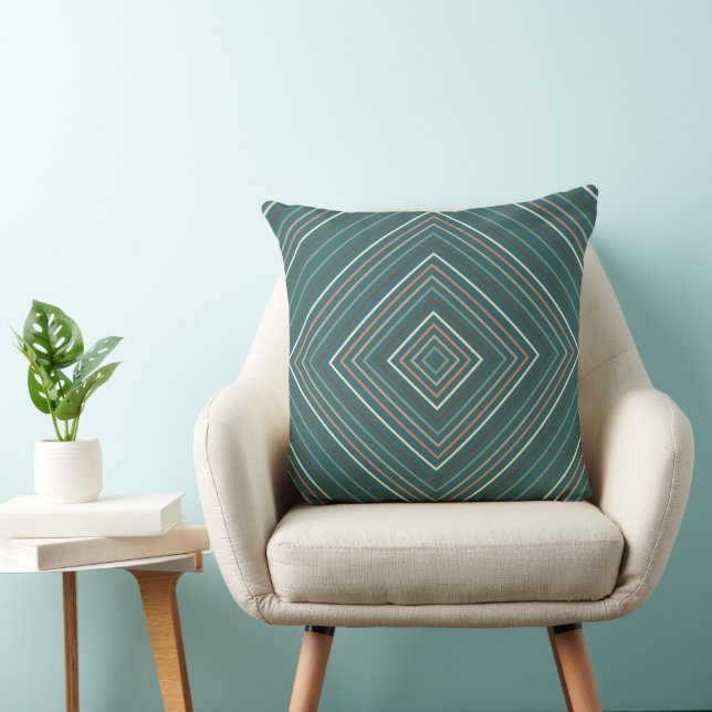teal blue and multi colour Nested Squares Tribal Cushion (Chair)