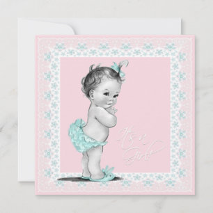 Teal Blue and Pink Baby Girl Shower Invitation