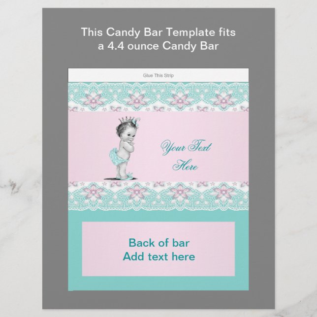 Teal Blue and Pink Baby Shower Candy Bar Wrapper (Front)
