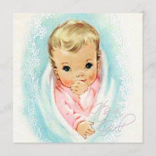 Teal Blue and Pink Vintage Baby Girl Shower Invitation