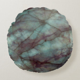 Teal Blue and Purple Fluorite Marble Round Cushion