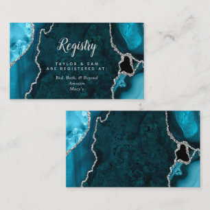 Teal Blue and Silver Agate Wedding Registry Enclosure Card