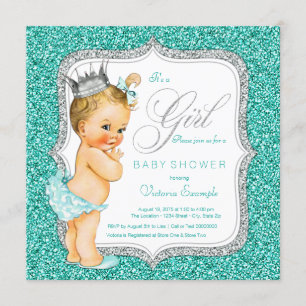 Teal Blue and Silver Baby Shower Invitation