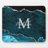 Teal Blue and Silver Marble Agate