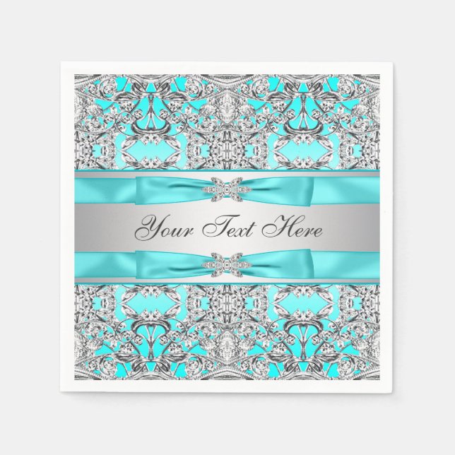 Teal Blue and Silver Napkin (Front)
