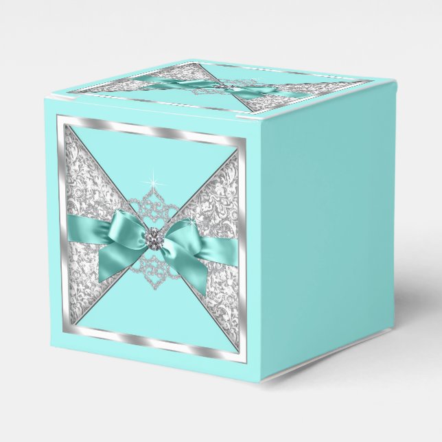 Teal Blue and Silver Sweet 16 Favour Box (Front Side)