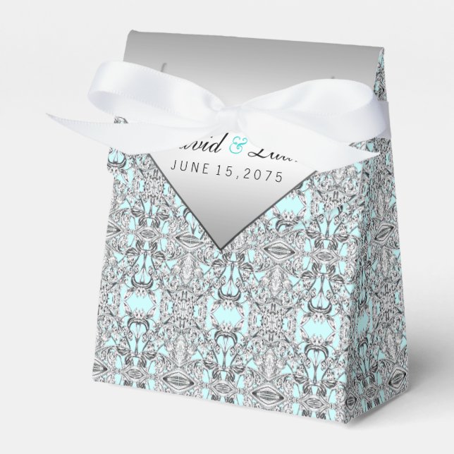 Teal Blue and Silver Wedding Favour Box (Front Side)