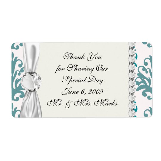 teal blue and slate blue damask on white shipping label