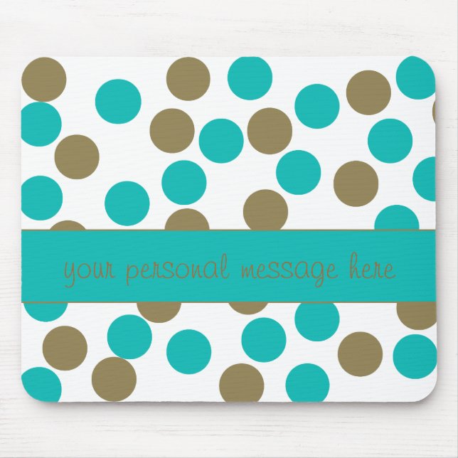 Teal Blue and Tan Polka Dot Mouse Pad (Front)
