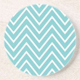 Teal Blue and White Chevron Pattern 2 Coaster