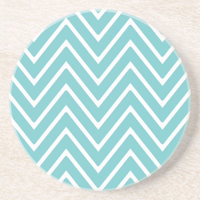 Teal Blue and White Chevron Pattern 2 Coaster (Front)