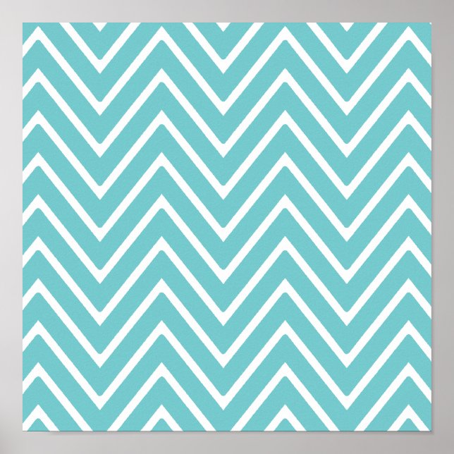 Teal Blue and White Chevron Pattern 2 Poster (Front)