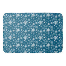 Teal Blue and White Christmas Snowflake Bath Mat