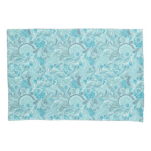Teal Blue and White Elegant Paisley Pillowcase