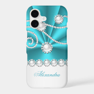 Teal Blue and White Faux Diamond Jewel