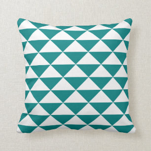Teal Blue and White Geometric Triangular Pattern Cushion
