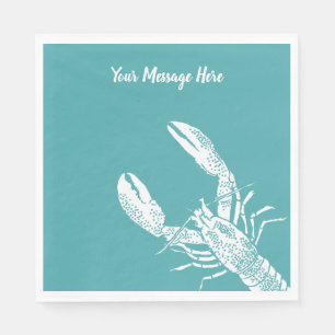 Teal Blue and White Lobster Personalised Napkin