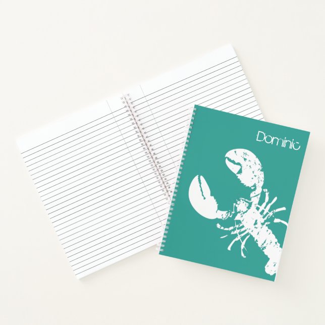 Teal Blue and White Lobster Print Notebook (Inside)