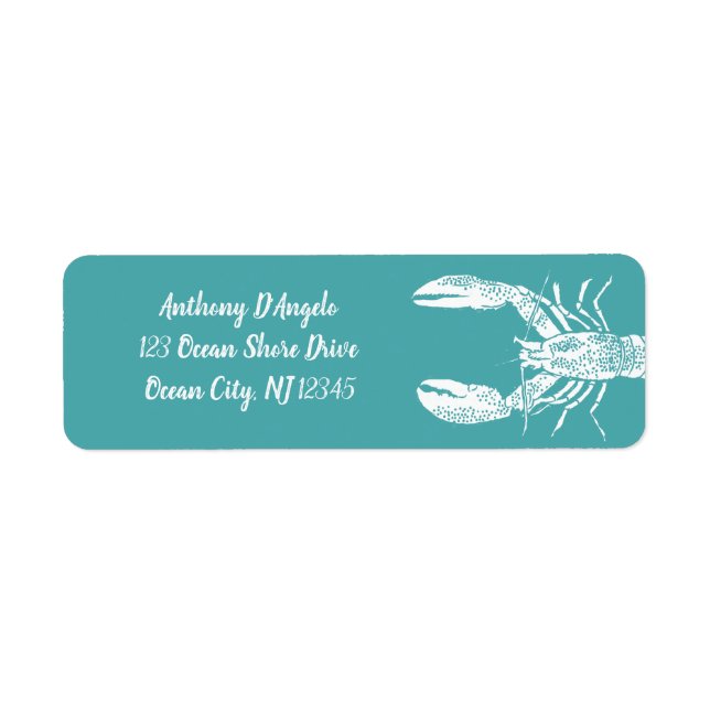 Teal Blue and White Lobster Return Address Label (Front)