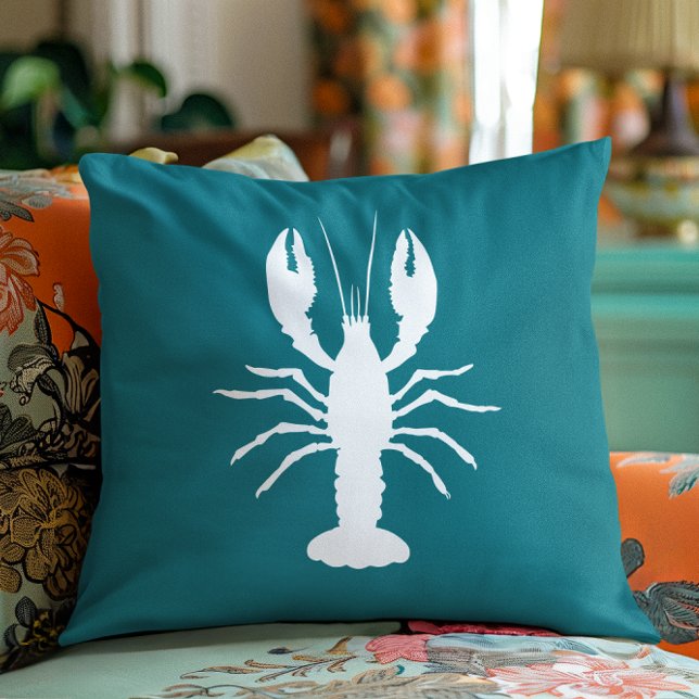 Teal Blue and White Lobster Shape Cushion (Teal Blue and White Lobster Shape Throw Pillow)