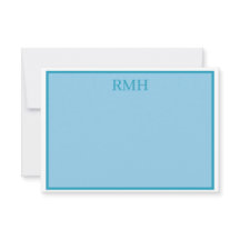 Teal Blue and White Monogrammed Flat Note Card