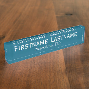 Teal Blue and White Name and Professional Title Nameplate