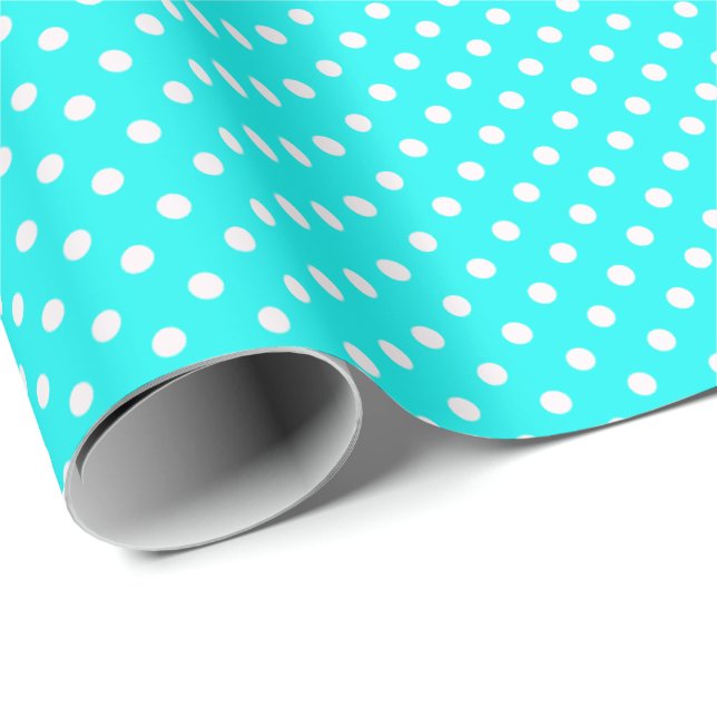 Teal Blue and White Polka Dots Wrapping Paper (Roll Corner)