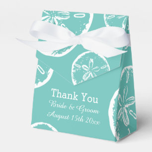 Teal blue and white sanddollar shell wedding favour box