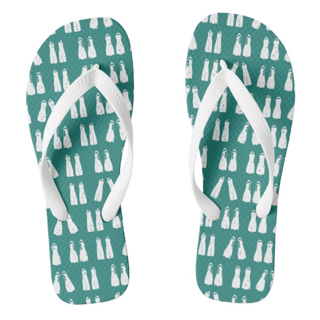 Teal Blue and White Scuba Fins Patterned Thongs (Footbed)