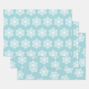 Teal Blue and White Snowflakes Christmas Wrapping Paper Sheet