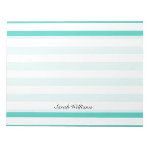 Teal Blue and White Stripe Pattern Notepad