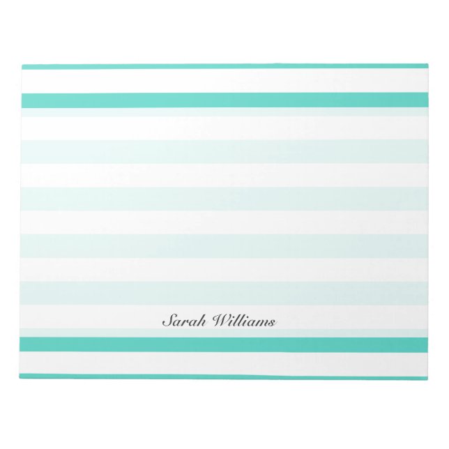 Teal Blue and White Stripe Pattern Notepad (Front)