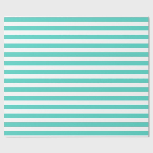 Teal Blue and White Stripe Pattern Wrapping Paper (Flat)