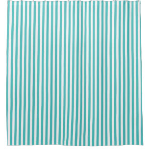 Teal Blue and White Striped Shower Curtain