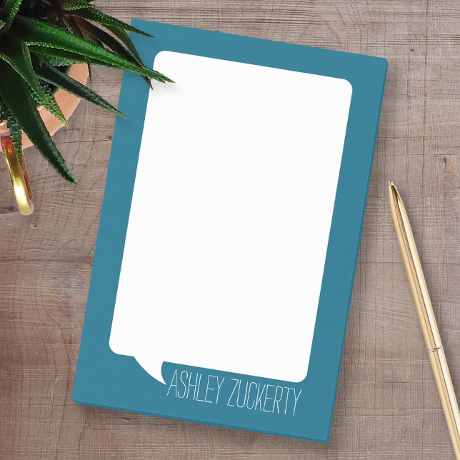 Teal Blue and White Talk Bubble Personalised Name Post-it Notes (Custom Post-it Note Pads - Add your name and other text)