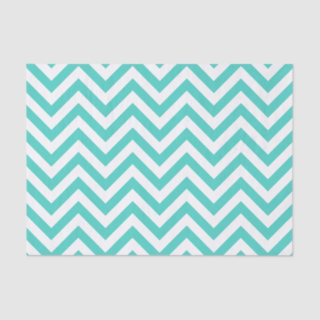 Teal Blue and White Zigzag Stripes Chevron Pattern Tissue Paper (Front)