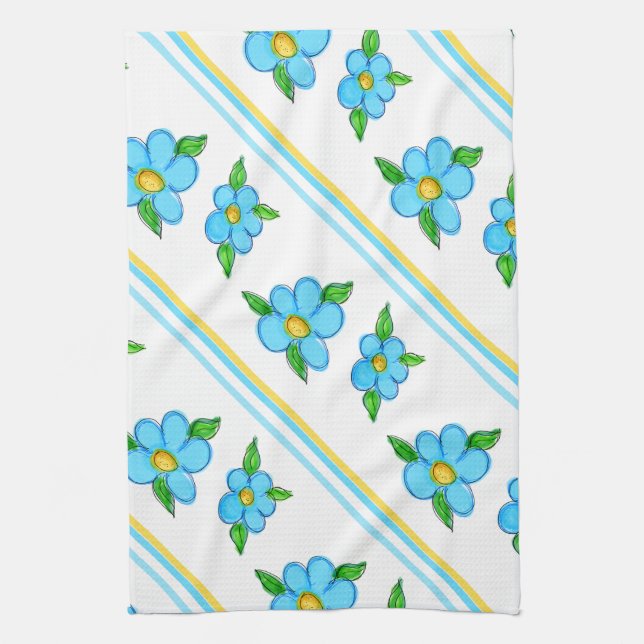 Teal Blue and Yellow Tea Towel (Vertical)
