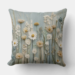 Teal Blue Aqua Sage Green Wildflower Print Cushion