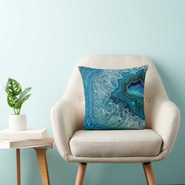 Teal Blue Aqua Turquoise Geode Crystals Pattern Cushion (Chair)